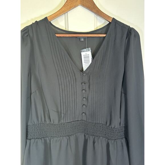 Torrid Babydoll Long Sleeve Blouse Womens Size 12 Black Boho Peasant NWT - Picture 4 of 12